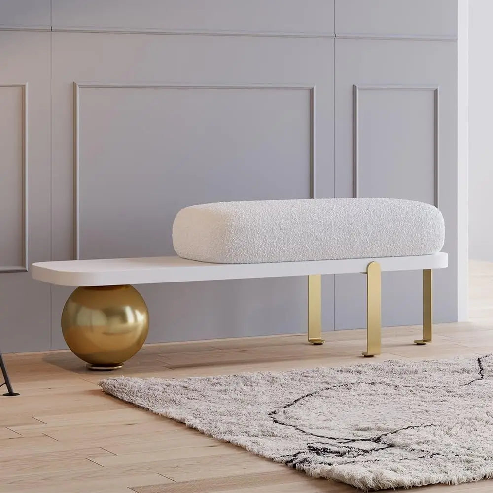 XMSJ Modern Boucle Upholstered Entryway Bench With Abstract Metal Legs