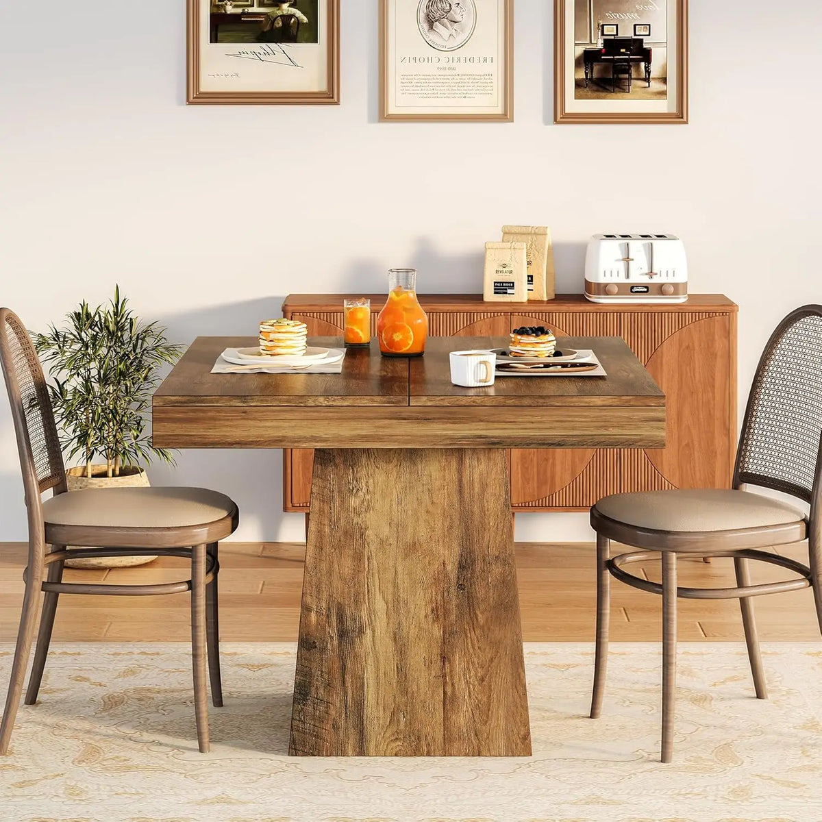 Tribesigns Farmhouse Square Dining Table With Sturdy Pedestal Base
