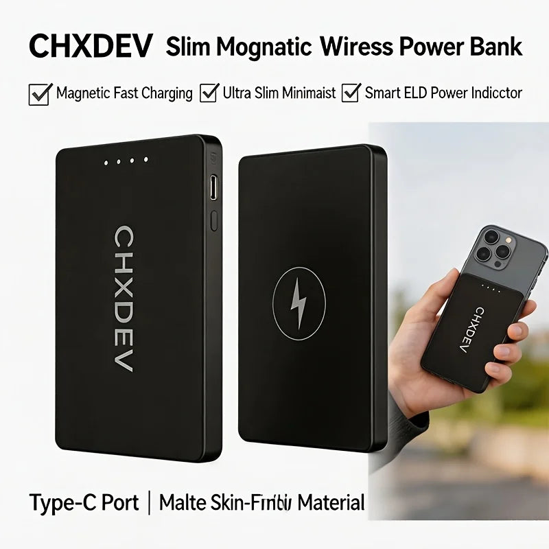10000/5000mAh Portable Power Bank, Wireless Charger, Ultra-thin Power Bank, Phone Charger, Fast Charging, Built-in Type-C Dual Output Cable, Compatible with All Type-C Charging Phones, Holiday Gift, Black