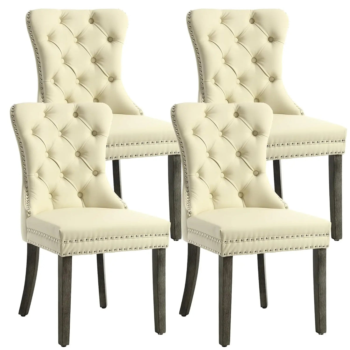Velvet Upholstered Tufted Dining Chair with Nailhead Trim & Ring Pull, Solid Wood Legs, Modern Kitchen Chair, Set of 4, Custom