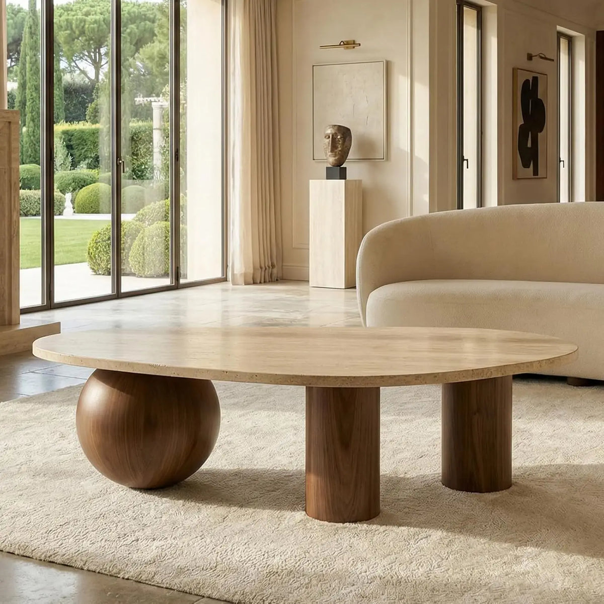 Marble Look Coffee Table With Walnut Wood Legs Laminate