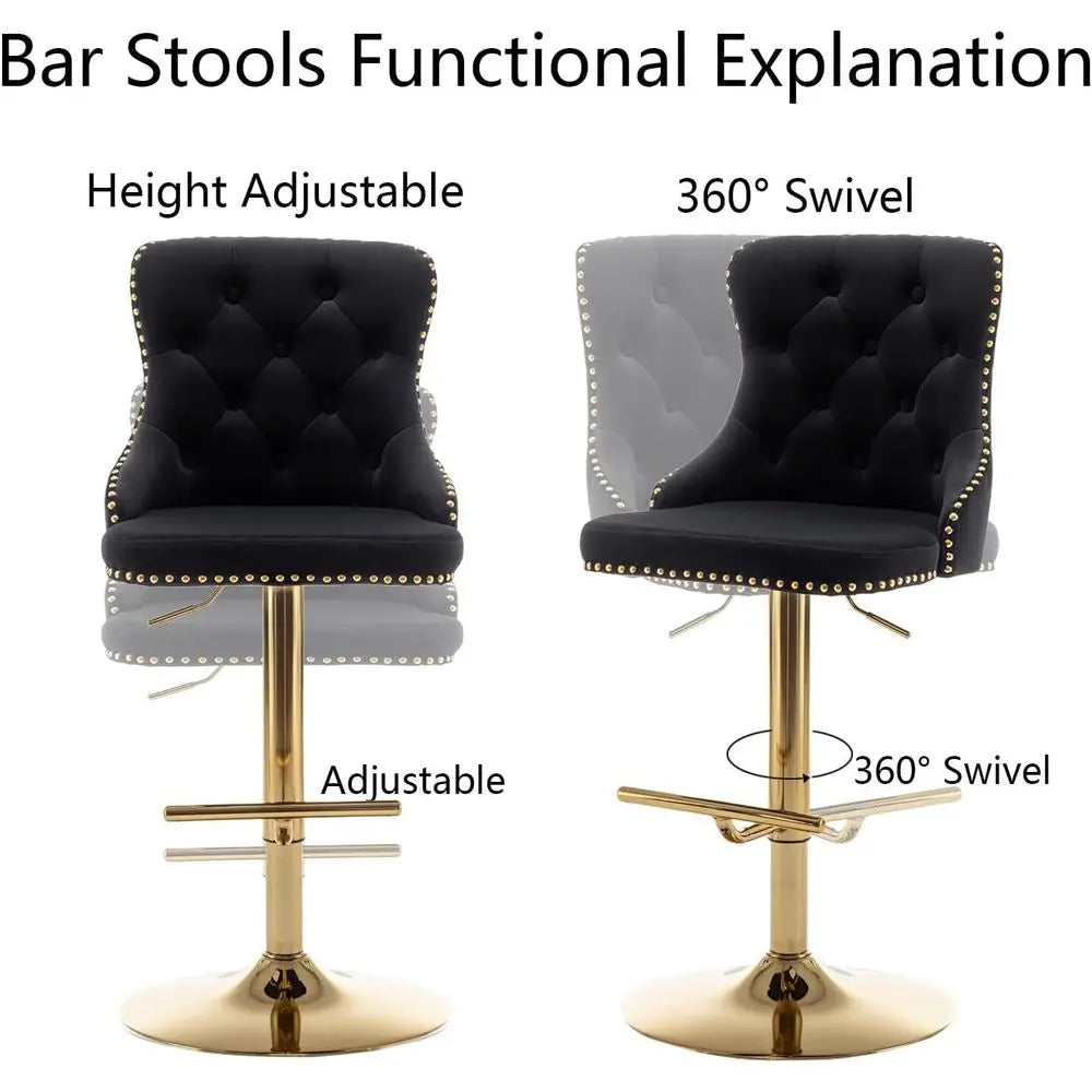 Gold Velvet Bar Stools Set o 4, Swivel Counter Height Bar Stools with Nails Trim, Adjustable Barstools or Kitchen Island, Pub, C