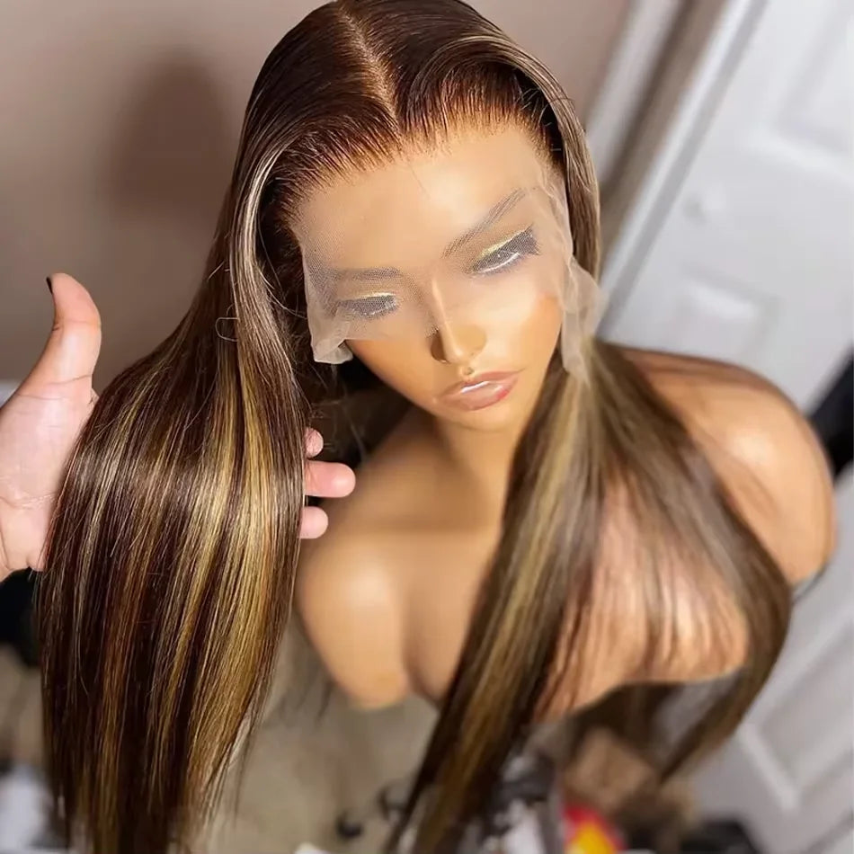 30 40 Inch Highlight Ombre Bone Straight Human Hair Wig Colored 13x6 HD Lace Frontal Wig 360 Full Lace Front Human Hair Wigs