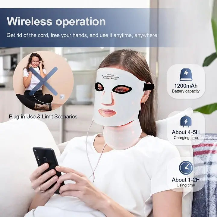Foreverlily Silicone LED Mask With Neck 7 Color Photon Therapy