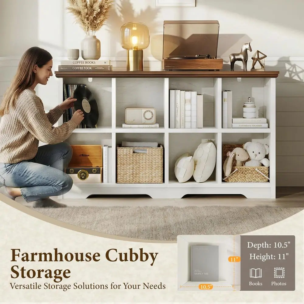 8 Cube Organizer Bookcase, Modern Farmhouse Open Shelf for Storage Bins amp Decor, Display Bookshelf Console Closet for Living