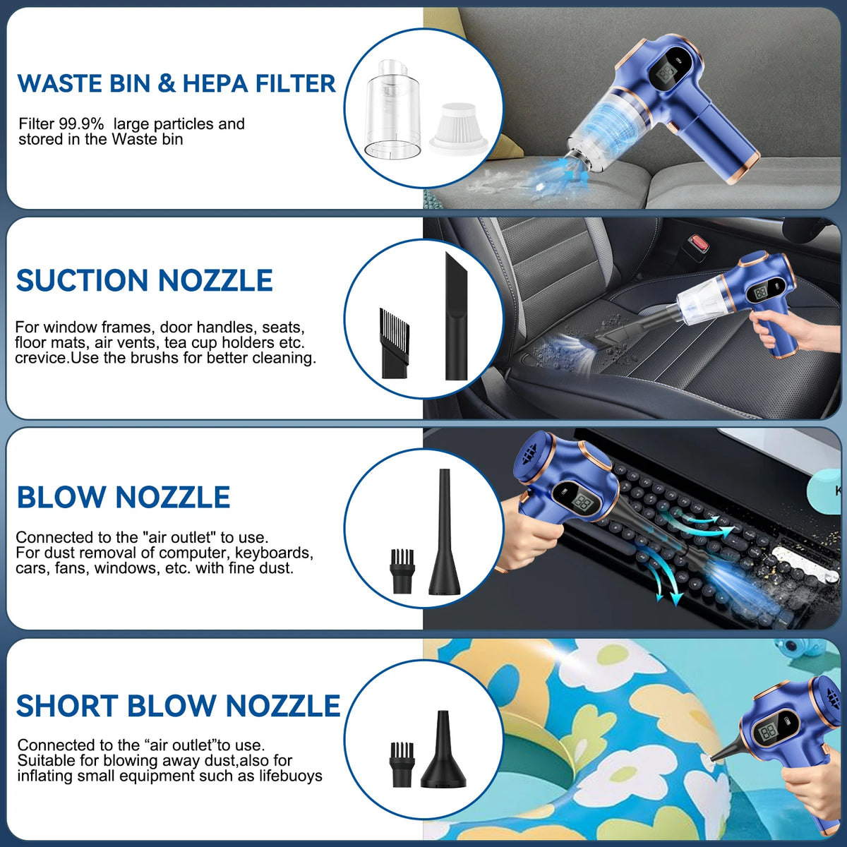 Home Appliance Portable Powerful Handheld Vacuum Cleaner, Long Battery Life Suitable for Cleaning Car and Home Debris