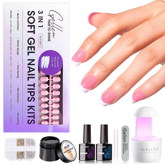 GELLEN Gel Nail Kit With Press On Nails French Tip UV Lamp