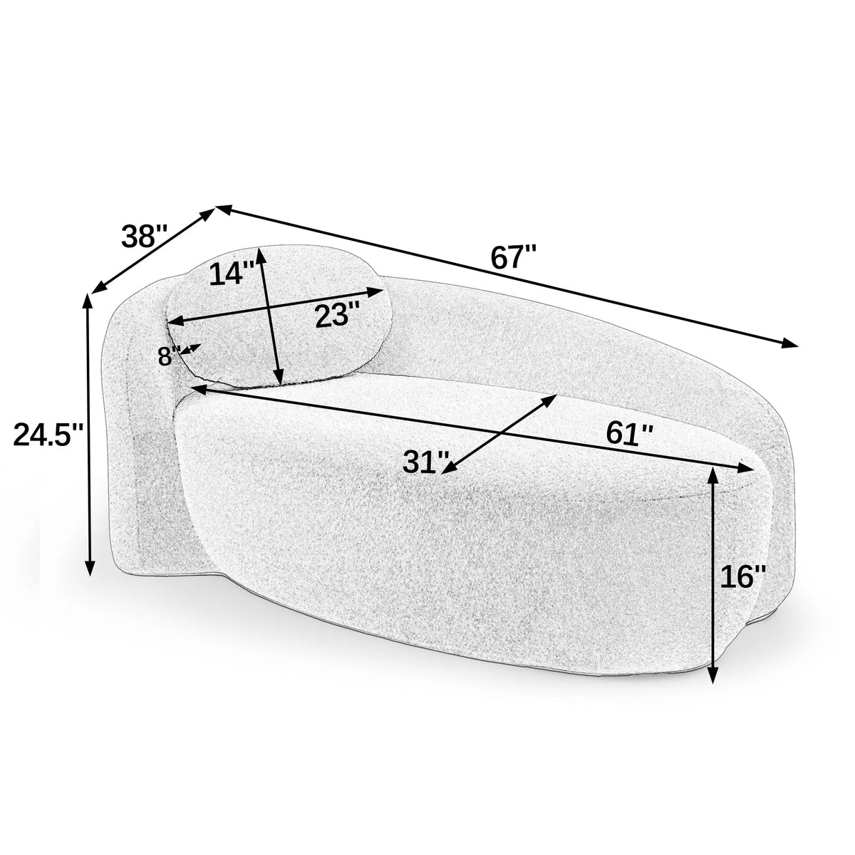 Modern Curved Oval Chaise Lounge Chair With Matching Pillow