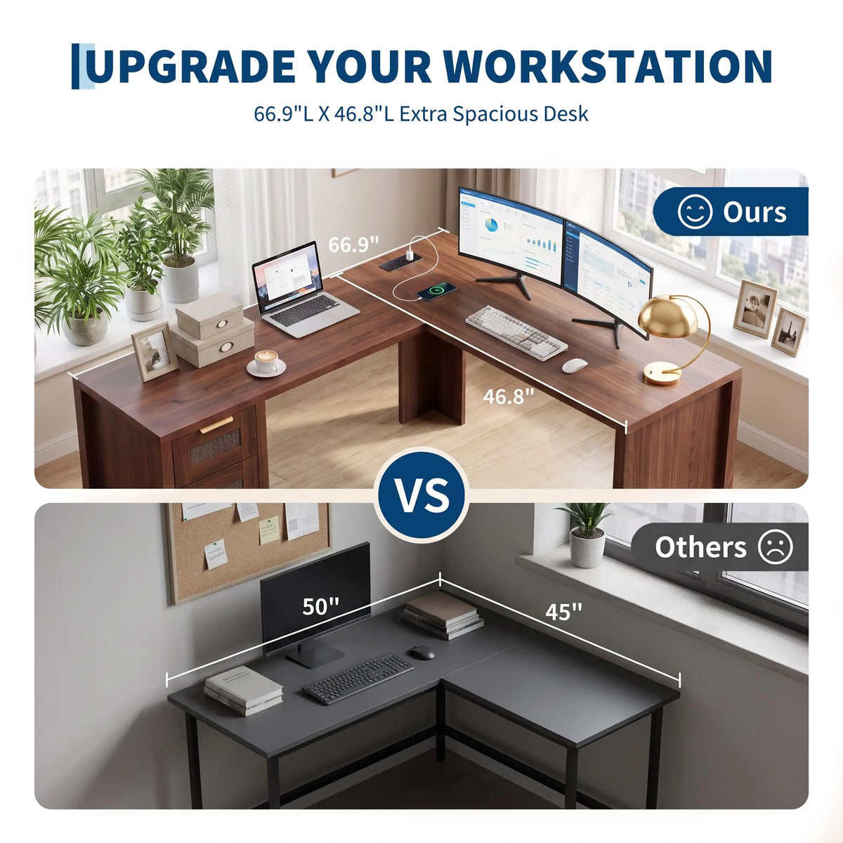 HiMISS Modern L Shaped Office Desk With Storage Shelves