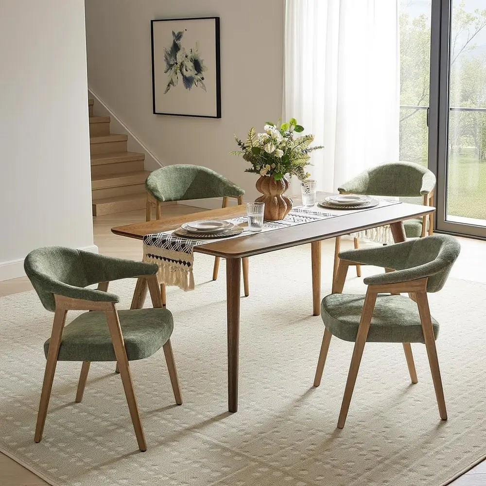 XMSJ Mid Century Modern Wooden Upholstered Dining Chairs With Arms