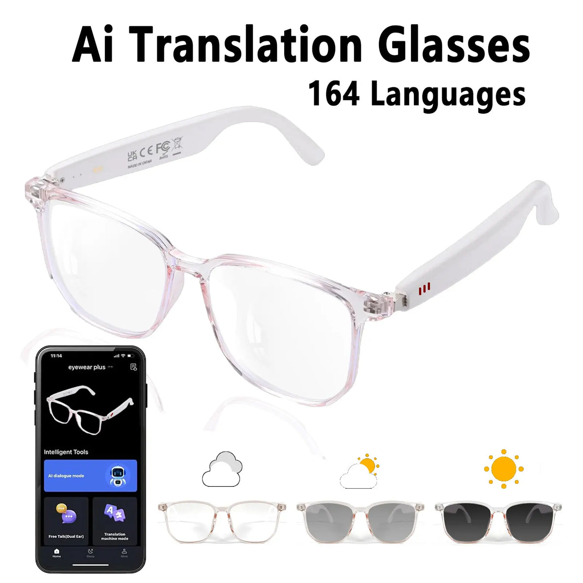 Giinova Smart AI Translation Glasses Featuring Bluetooth Audio And Interpreter