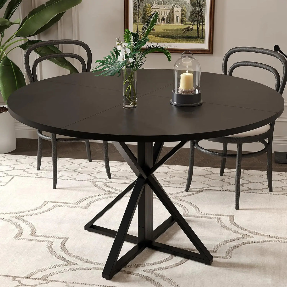 TWISTER.CK Round Dining Table Wood Top Metal Pedestal