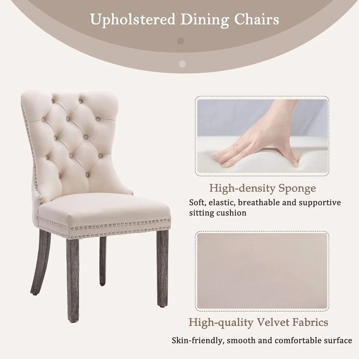 Velvet Upholstered Tufted Dining Chair with Nailhead Trim & Ring Pull, Solid Wood Legs, Modern Kitchen Chair, Set of 4, Custom