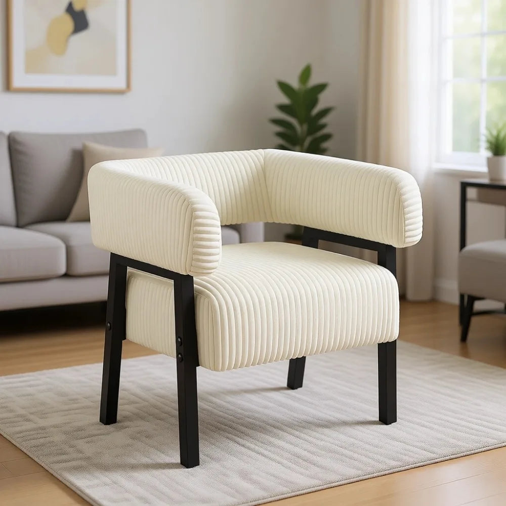 Accent Chair with Pocket Coiled Seat, Corduroy Living Room Armchair for Small Space Bedroom Reading, Beige