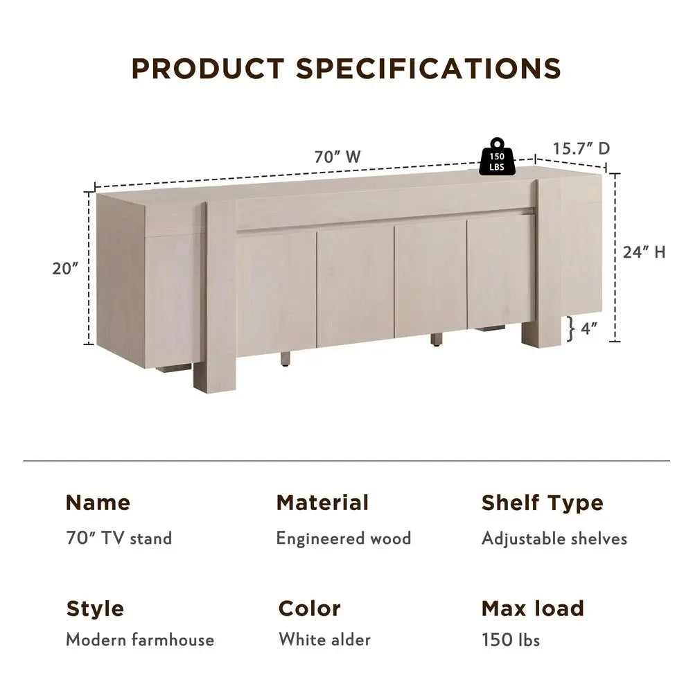 XMSJ Modern Farmhouse TV Stand With Hidden Storage Cabinets