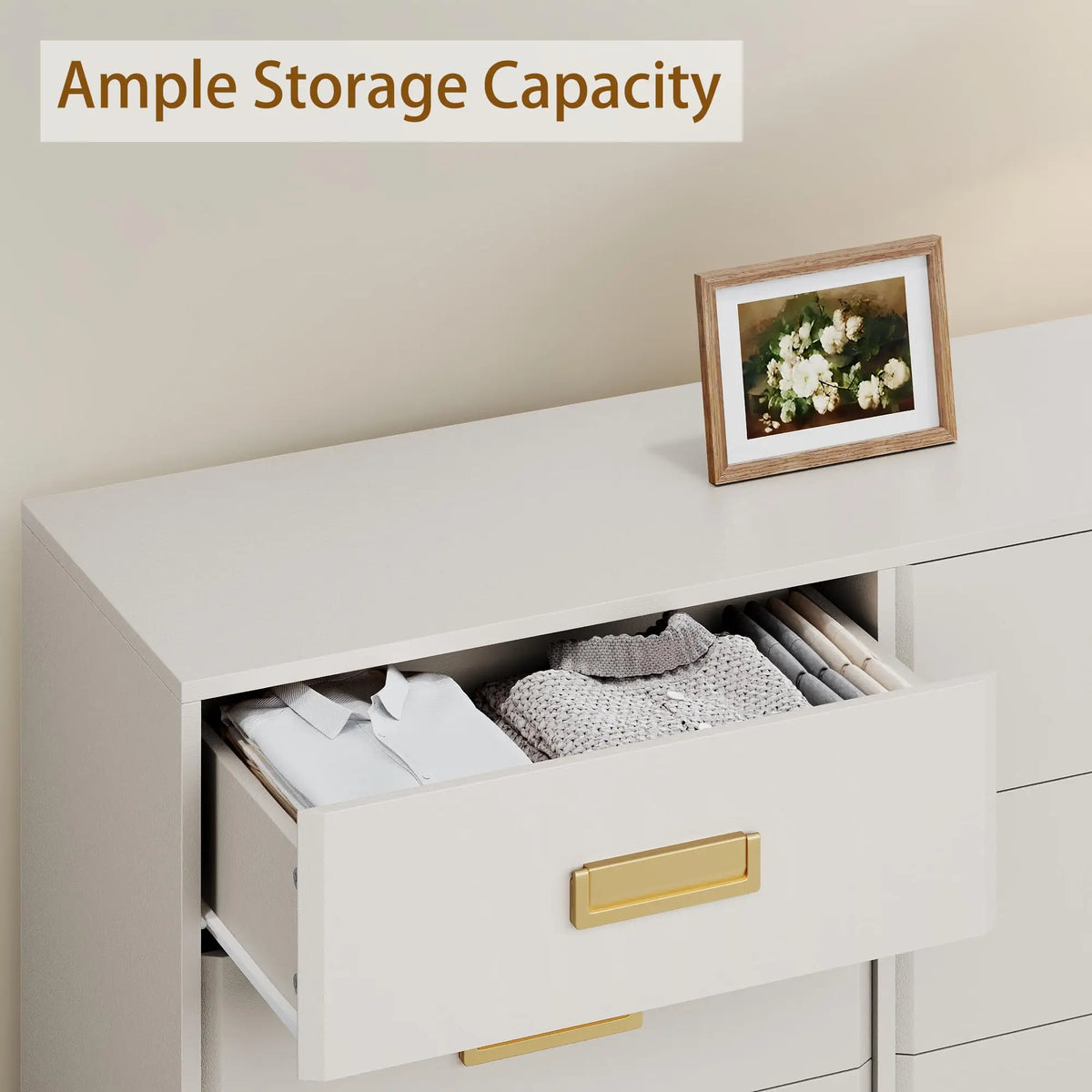 GAOMON Modern Wide Dresser With Six Drawers And Metal Handles