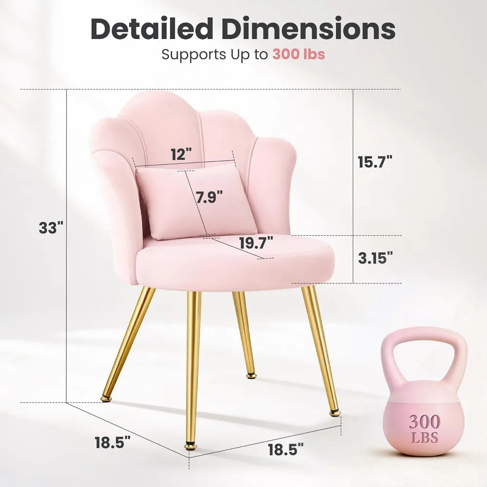 Classic Petal Makeup Vanity Chair With Metal Legs And Pillow