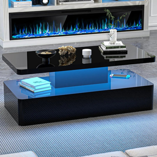 Contemporary High Gloss LED Coffee Table With Remote