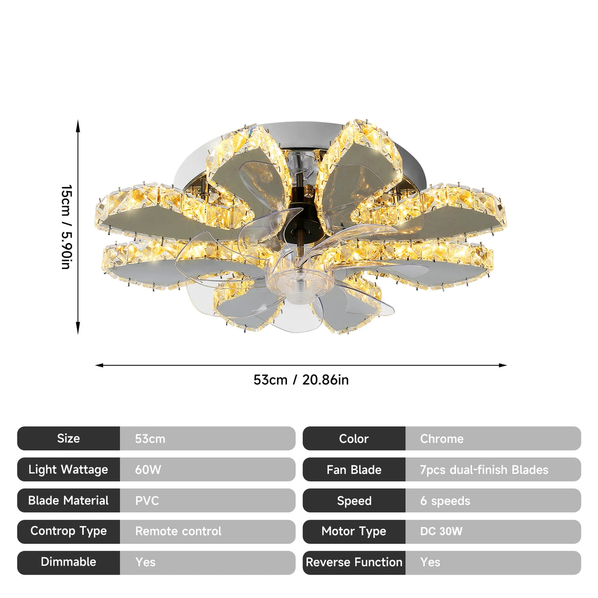 GreeLustr Modern Crystal LED Ceiling Fan Light With Remote