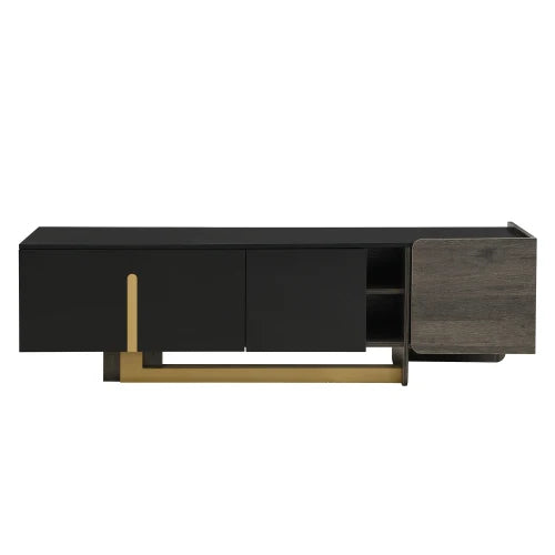 66.7'' Light Luxury TV Stand: Fits 70" TVs. Modern, metal legs, 1 drawer, 2 cabinets, adjustable shelves—living room.