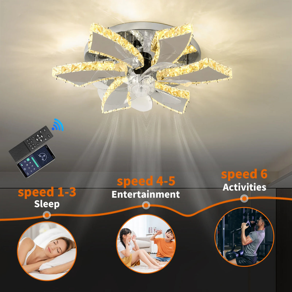 GreeLustr Modern Crystal LED Ceiling Fan Light With Remote