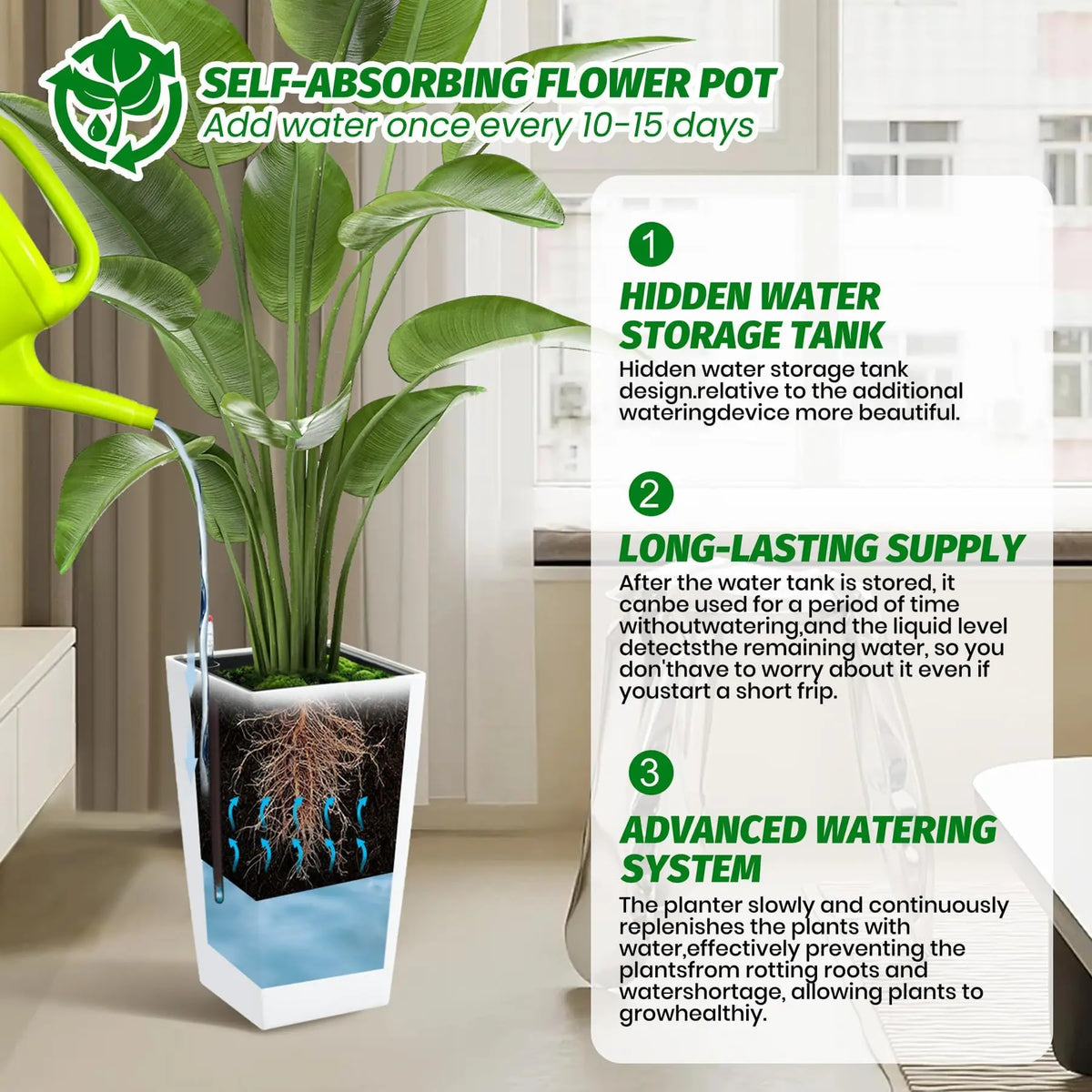 HiMISS Tall Self-Watering Planters Set for Indoor Outdoor Use