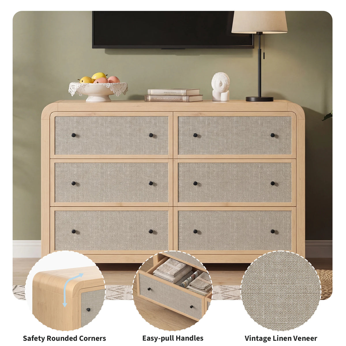 GAOMON Modern Farmhouse Dresser with Deep Drawers and TV Stand