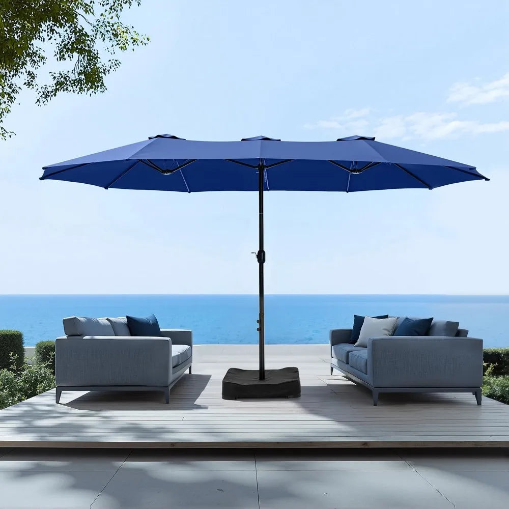 Rectangular Market Patio Umbrella Stainless Steel Frame Heavy Duty Base Included