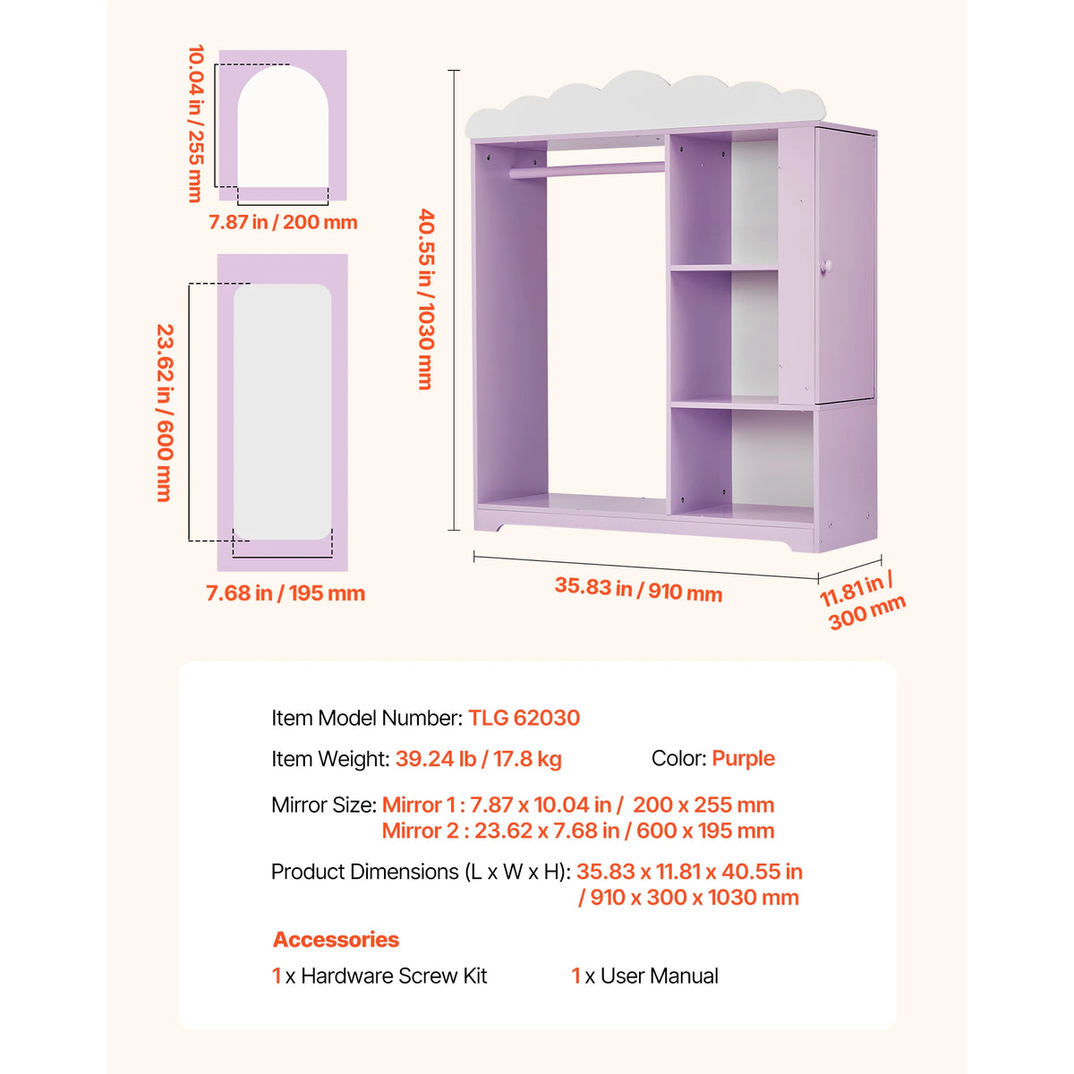 SucceBuy Kids Dress Up Wardrobe Closet With Mirror And Shelves