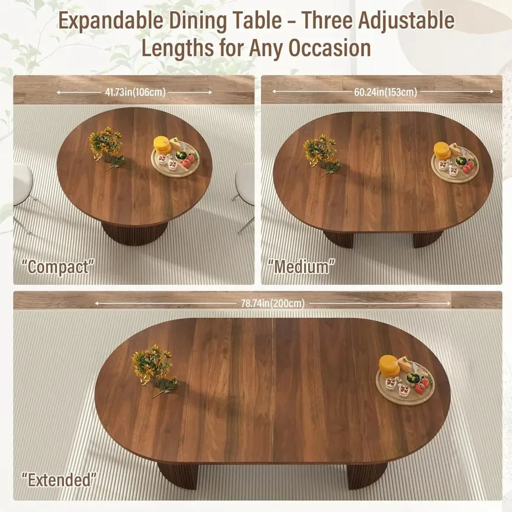 Extendable Dining Table With Fluted Base For Modern Farmhouse Interiors