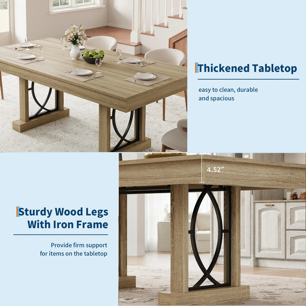 HobbyLane Rustic Wood Dining Table With Storage Drawers