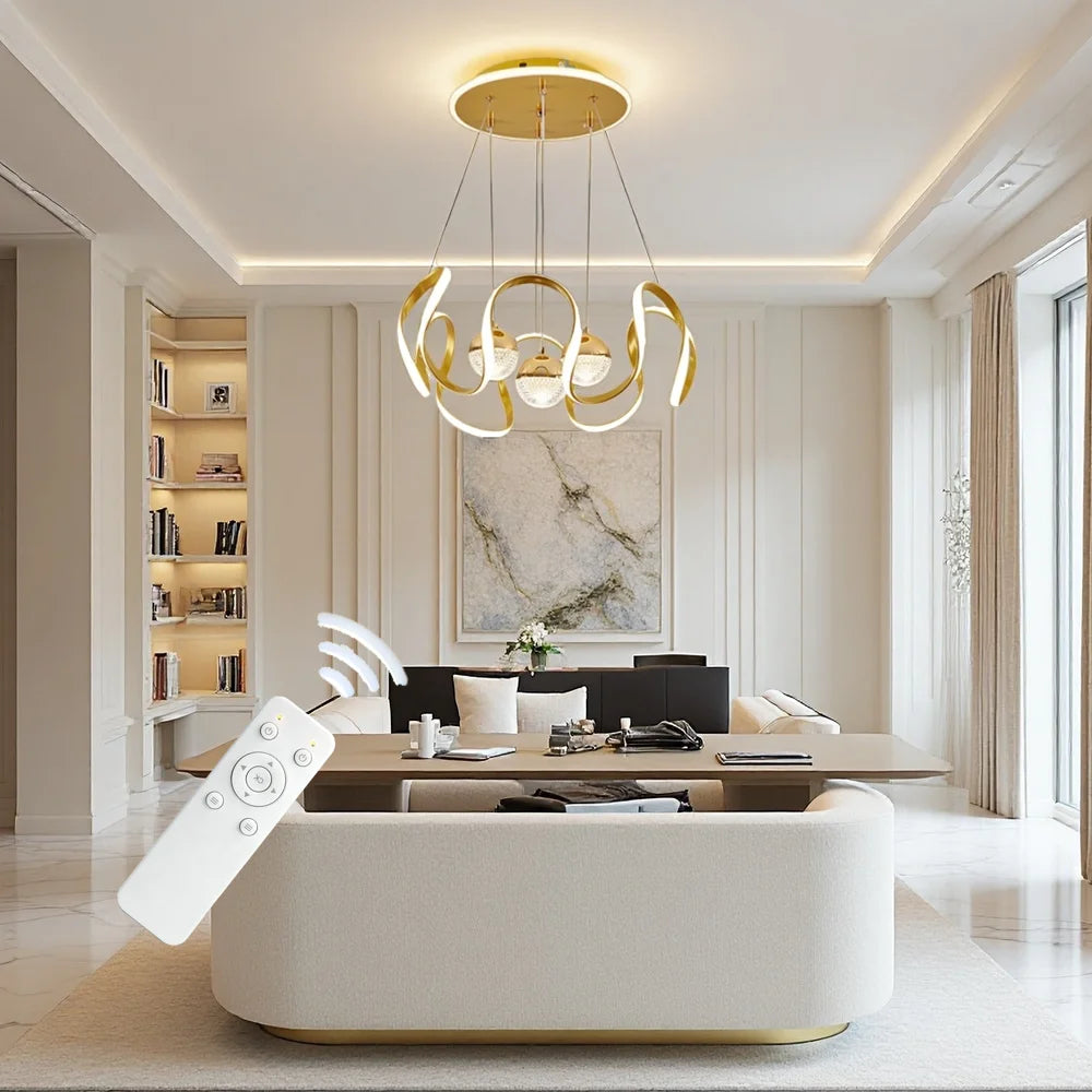 Modern LED Pendant Light With Wavy Ring And Remote Control