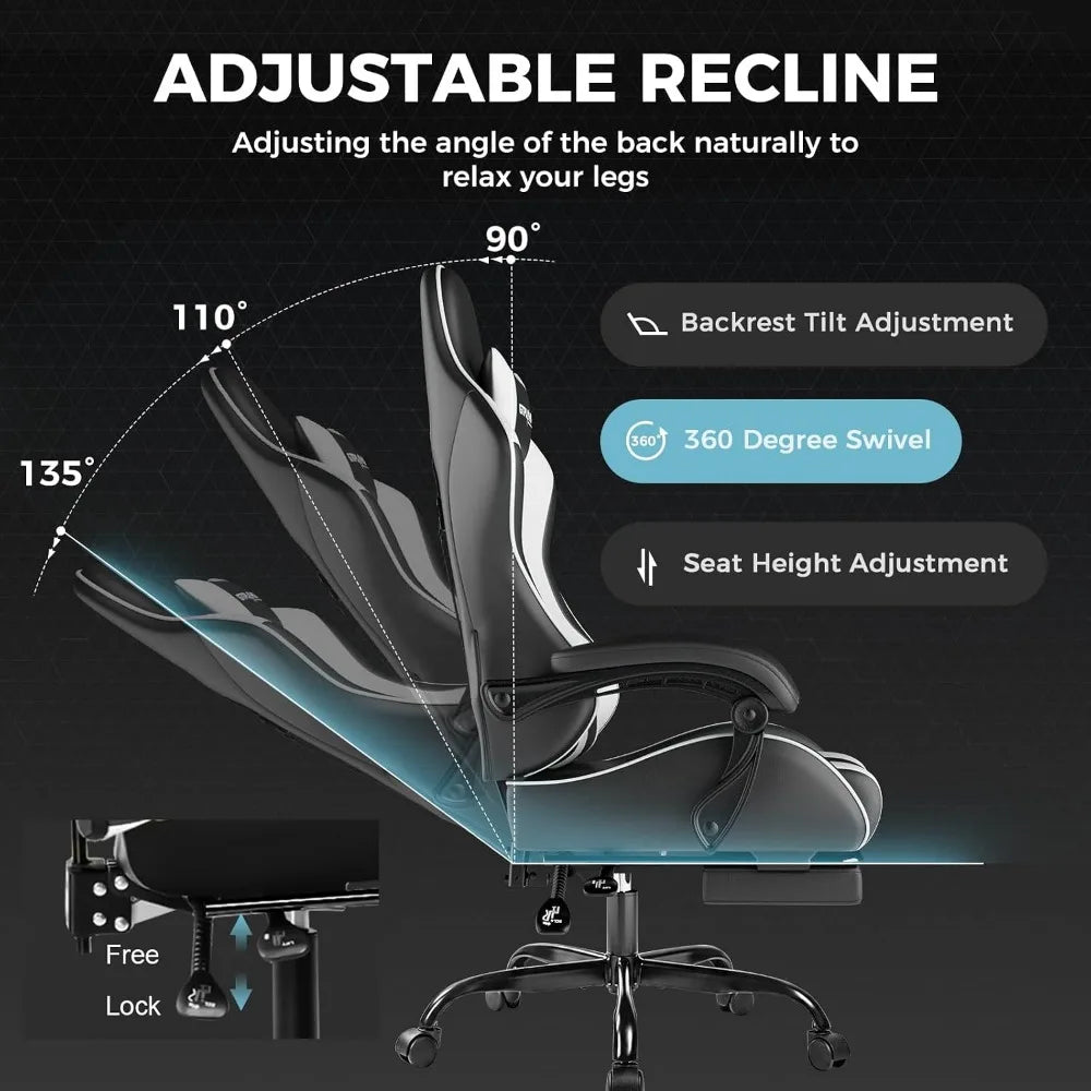Ergonomic Gaming Chair With Footrest And Lumbar Support