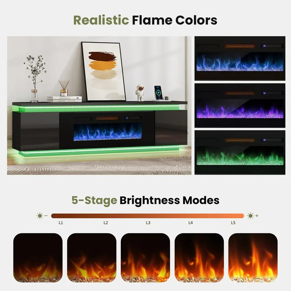 XMSJ Farmhouse Fireplace TV Stand Entertainment Center With LED Lights