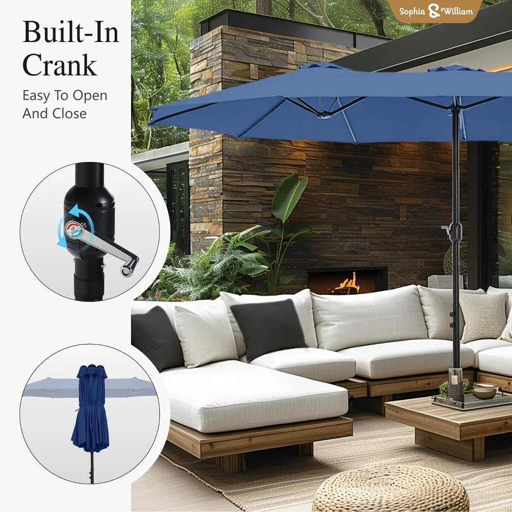 Rectangular Market Patio Umbrella Stainless Steel Frame Heavy Duty Base Included