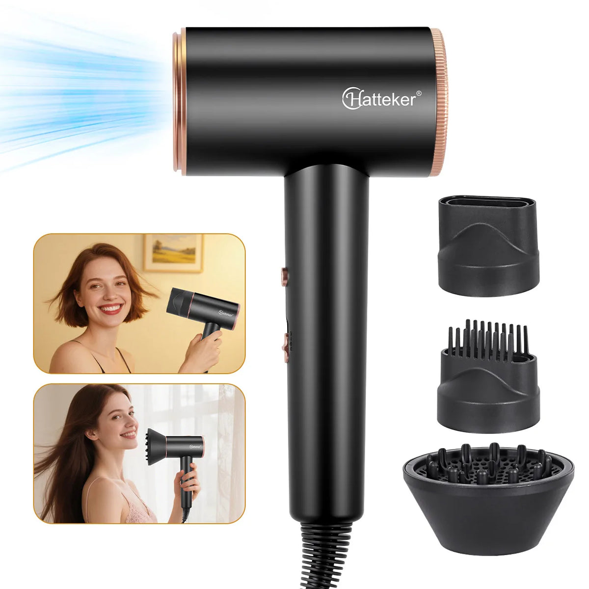 Hatteker High-Power Hair Dryer for Home Use Cold And Hot Air Student Dormitory Electric Blow Dryer Hairdryer