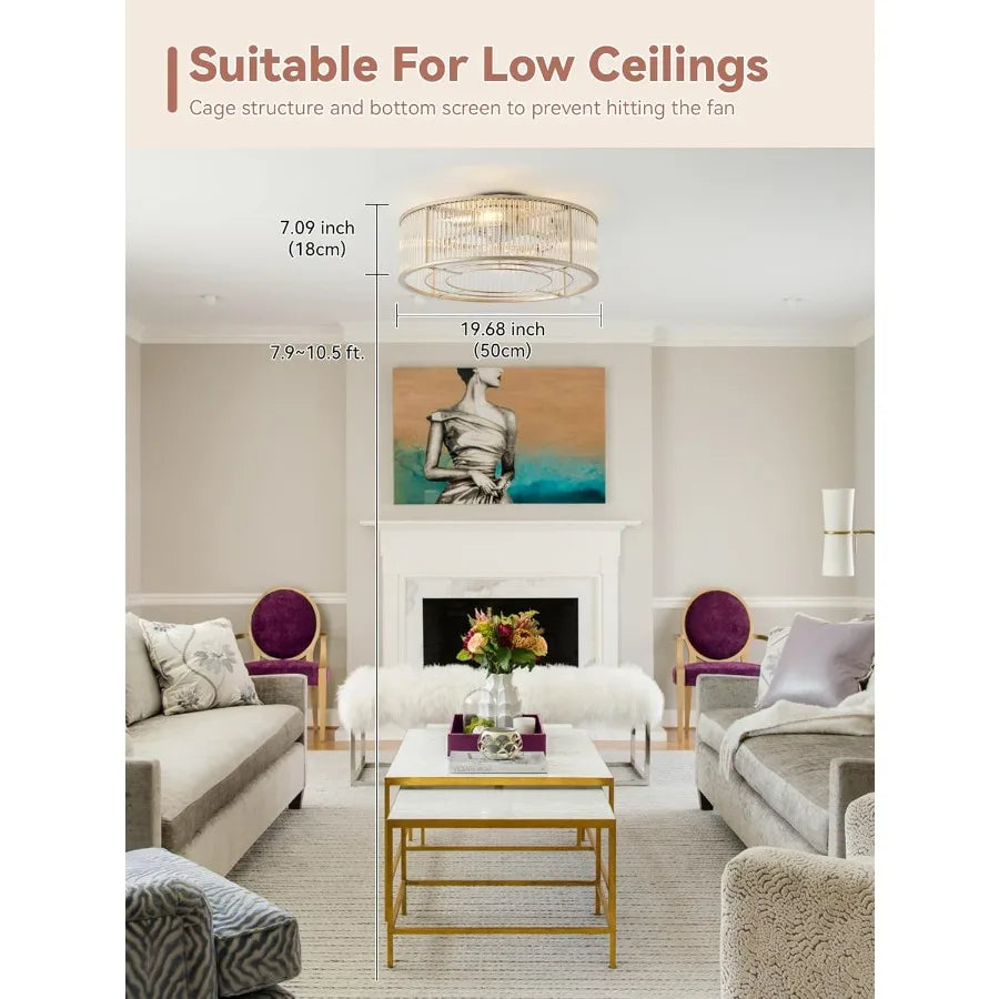 Low Profile Crystal Ceiling Fan With Light And Remote Control