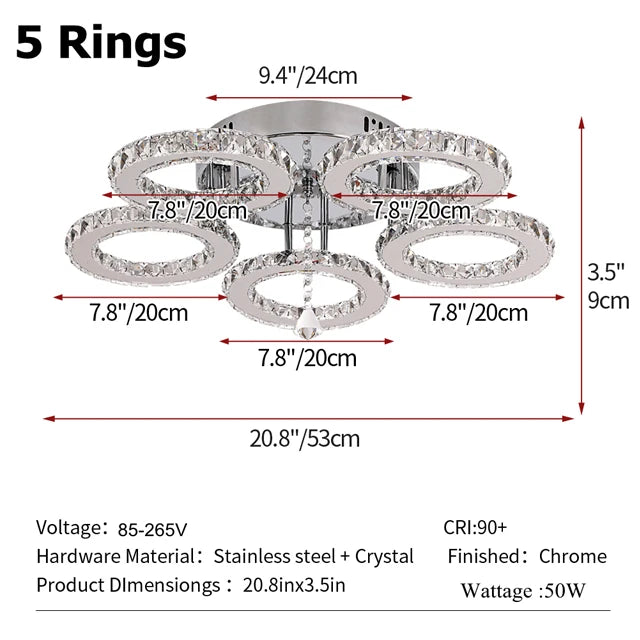 GreeLustr Crystal Ring Led Pendant Light Ceiling Lamp