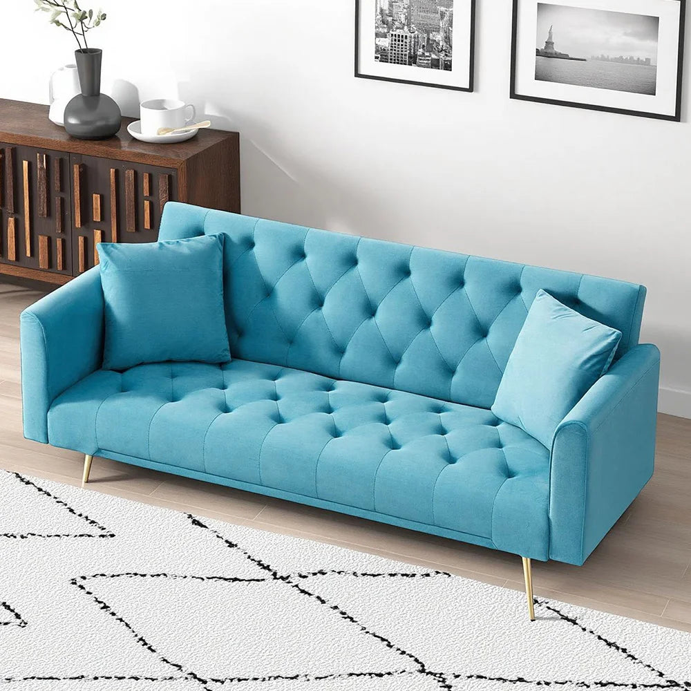 Velvet Convertible Futon Sofa Bed with Adjustable Reclining Backrest