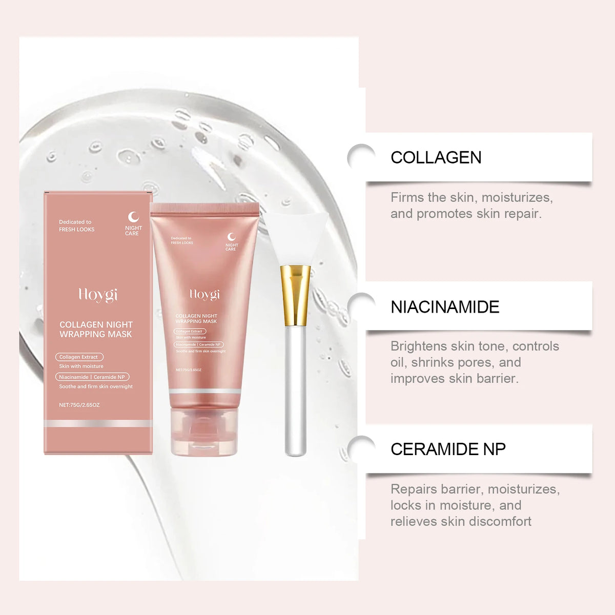 Collagen Encapsulated Peel Off Mask, Night Wrapping Film & Power Lift & Elastic Collagen, Banish Midnight Dullness with Niacinamide, Ceramide NP Strengthens Barriers, Full Painless Peel to Unlock Glass Skin, Soothing + Firmin