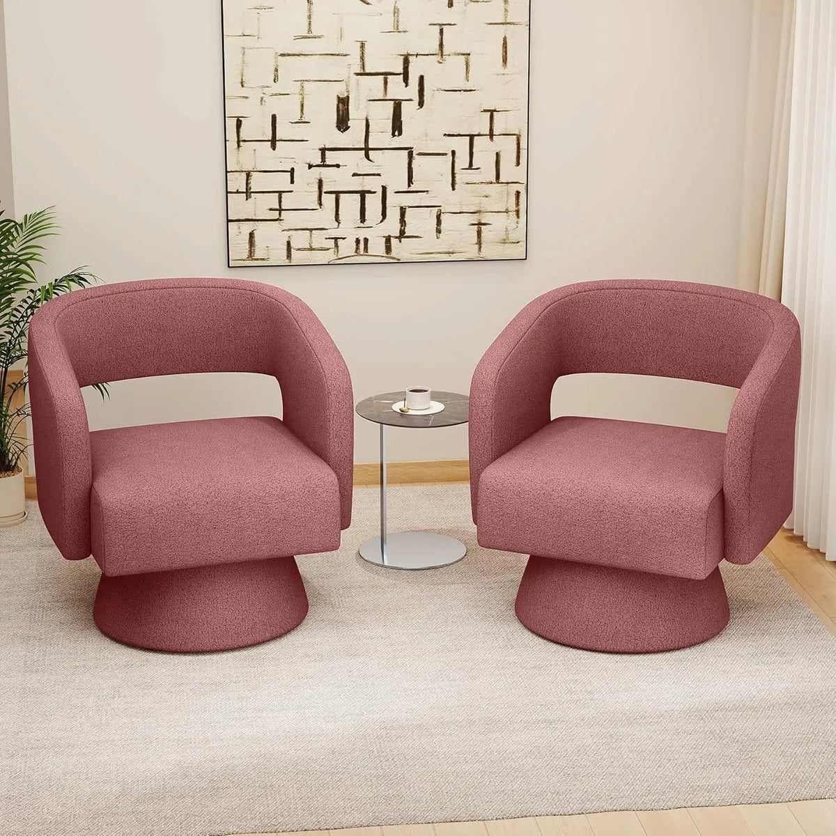 Swivel Accent Chair Set of Two Teddy Fabric Barrel Chairs