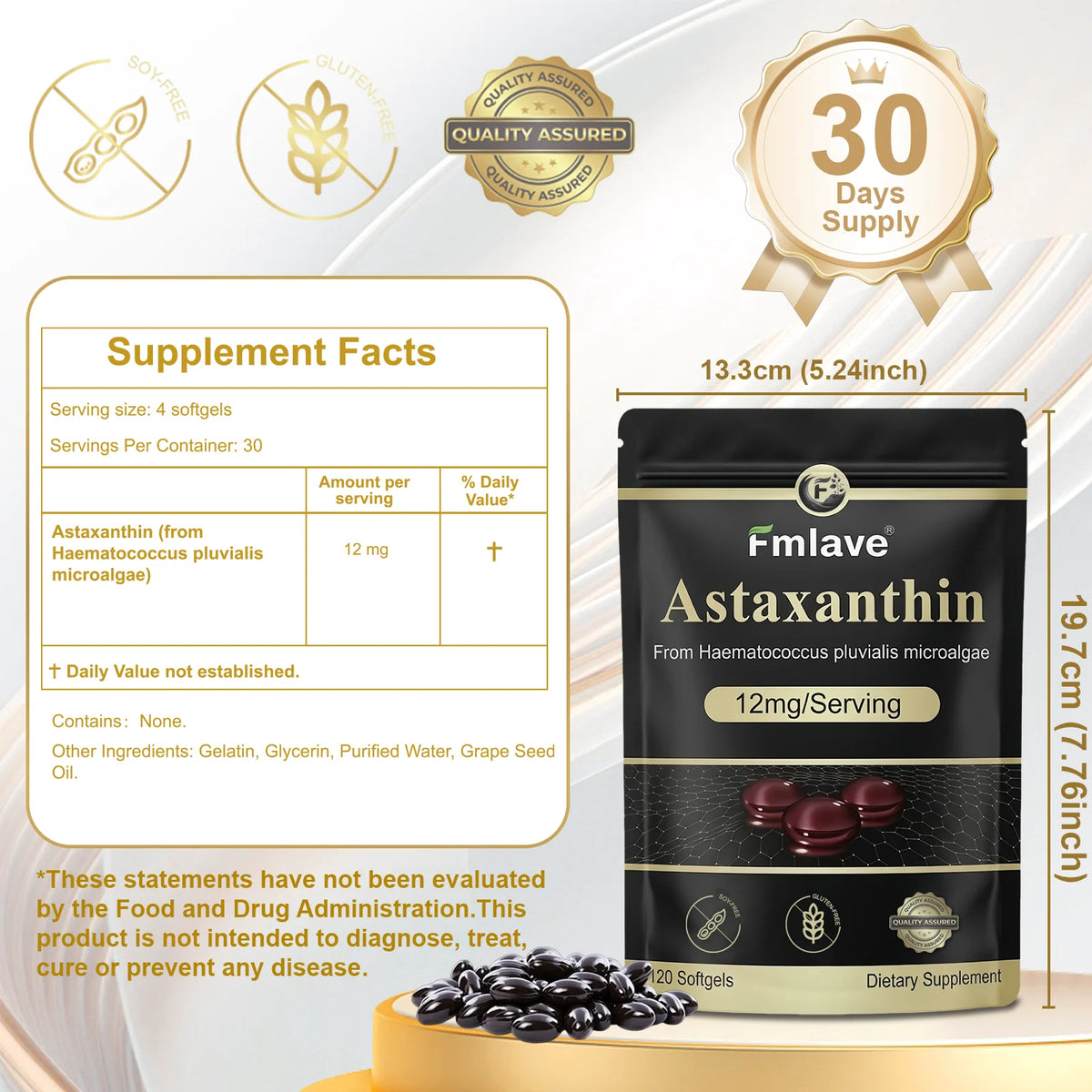 FMLAVE Astaxanthin 12mg Natural Antioxidant Softgels For Eye Health