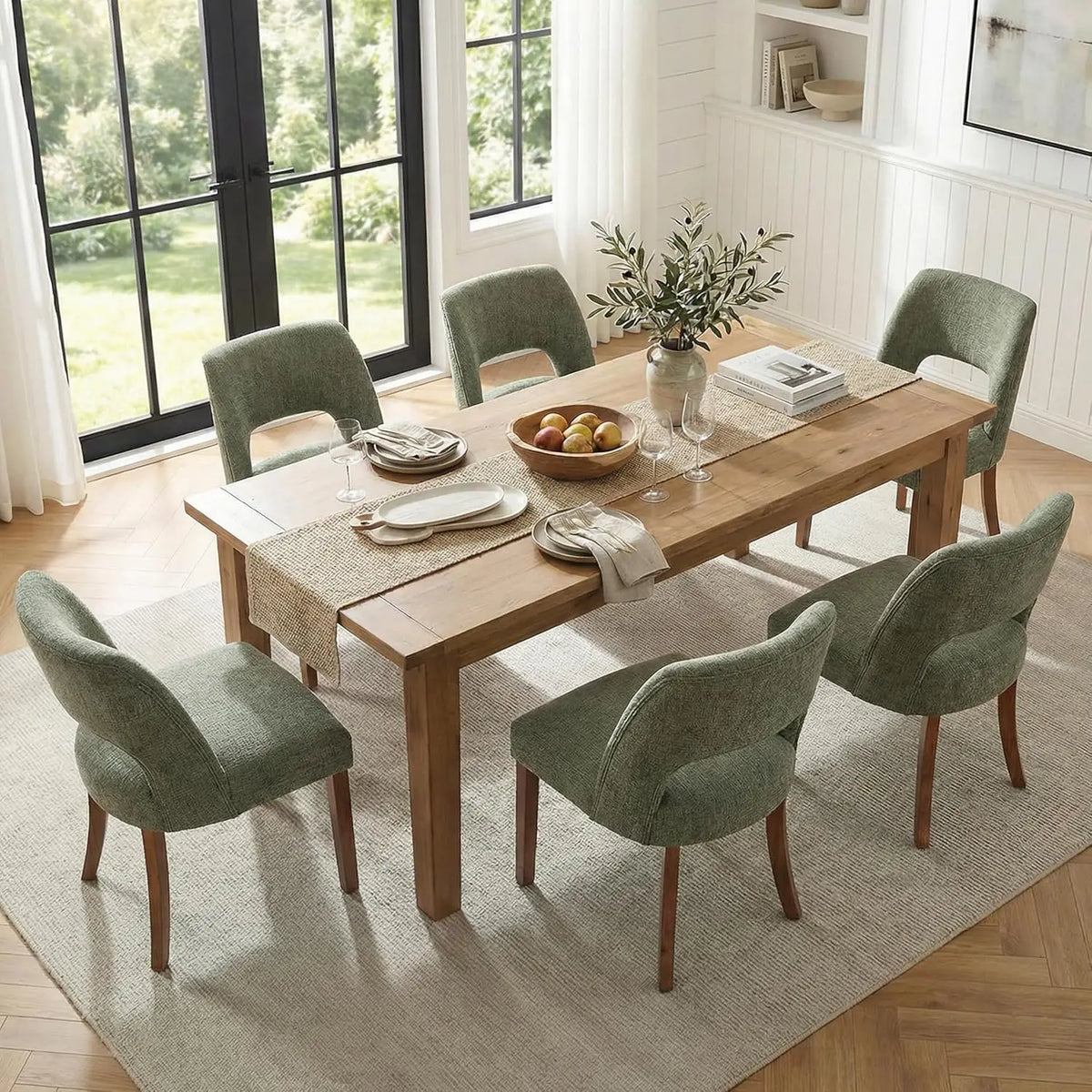 Wooden Dining Chairs Set of 4, Mid Century Modern Upholstered Dining Room Chairs with Rubberwood Legs, Fabric, Customized
