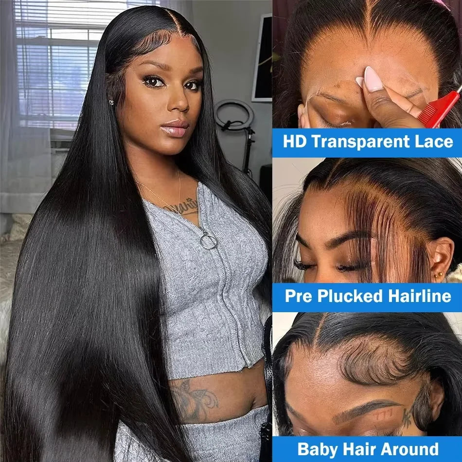 40 46 Inch 13x4 13x6 HD Transparent Bone Straight Lace Front Wigs 40 Inch 220% Raw 360 Hd Full Lace Wig Bone Straight HD Lace Frontal Wig 13x6  Human Hair Wigs Pre Plucked For Women Bone Straight Lace Front Human Hair Wigs