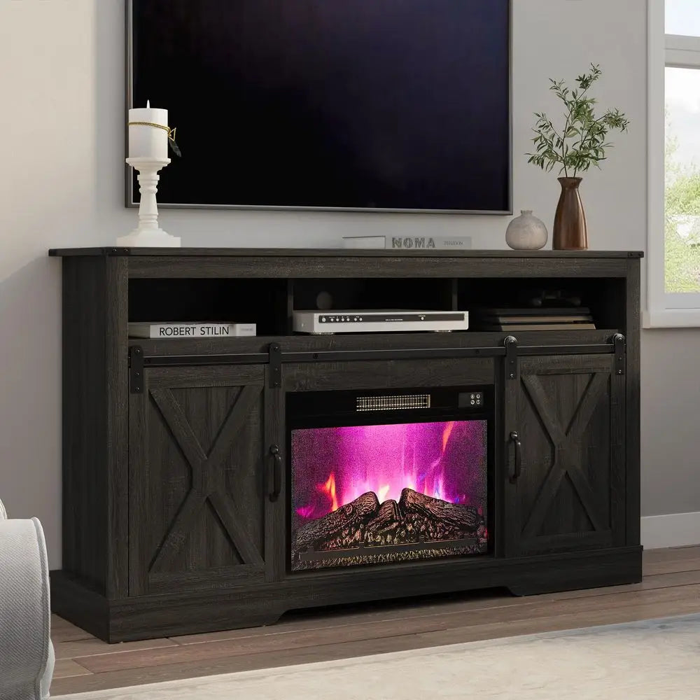 XMSJ Farmhouse Fireplace TV Stand With Electric Fireplace and Remote Control