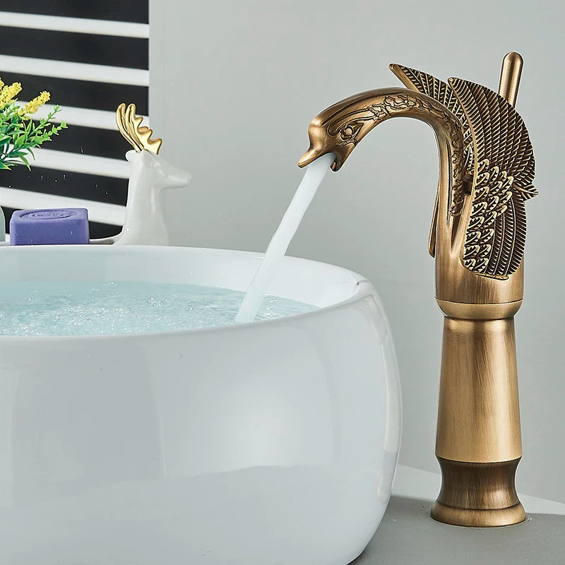 ALENARTWATER Swan Shape Single Handle Bathroom Sink Mixer Faucet