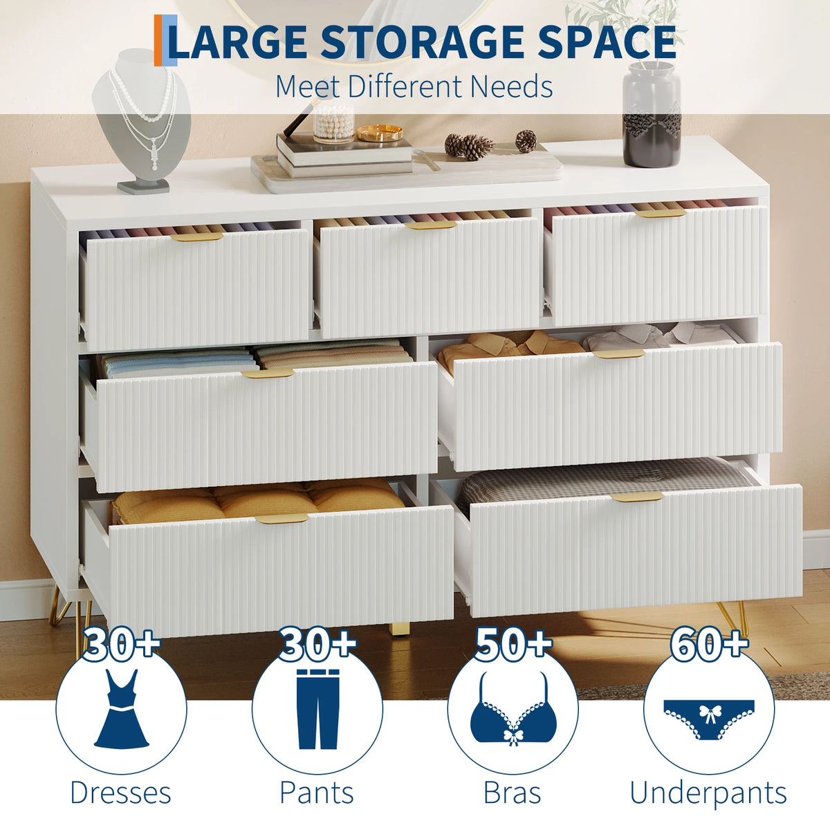 GAOMON Modern Seven Drawer Storage Dresser for Bedroom and Living Room