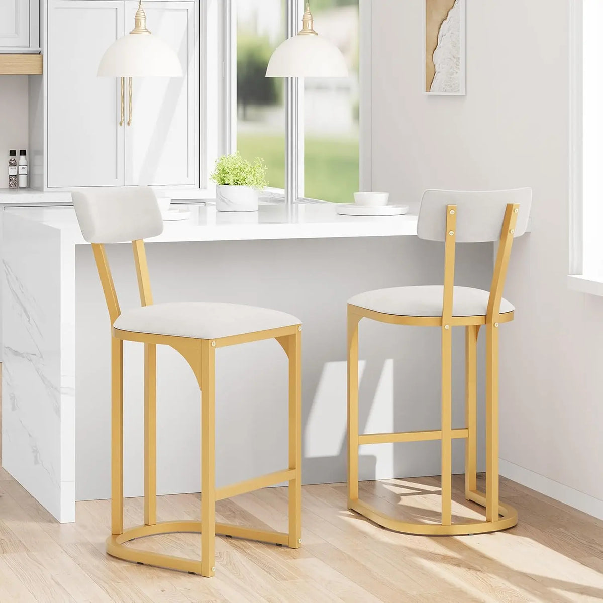 HiMISS Upholstered Bar Stools Set of Two With Curved Back