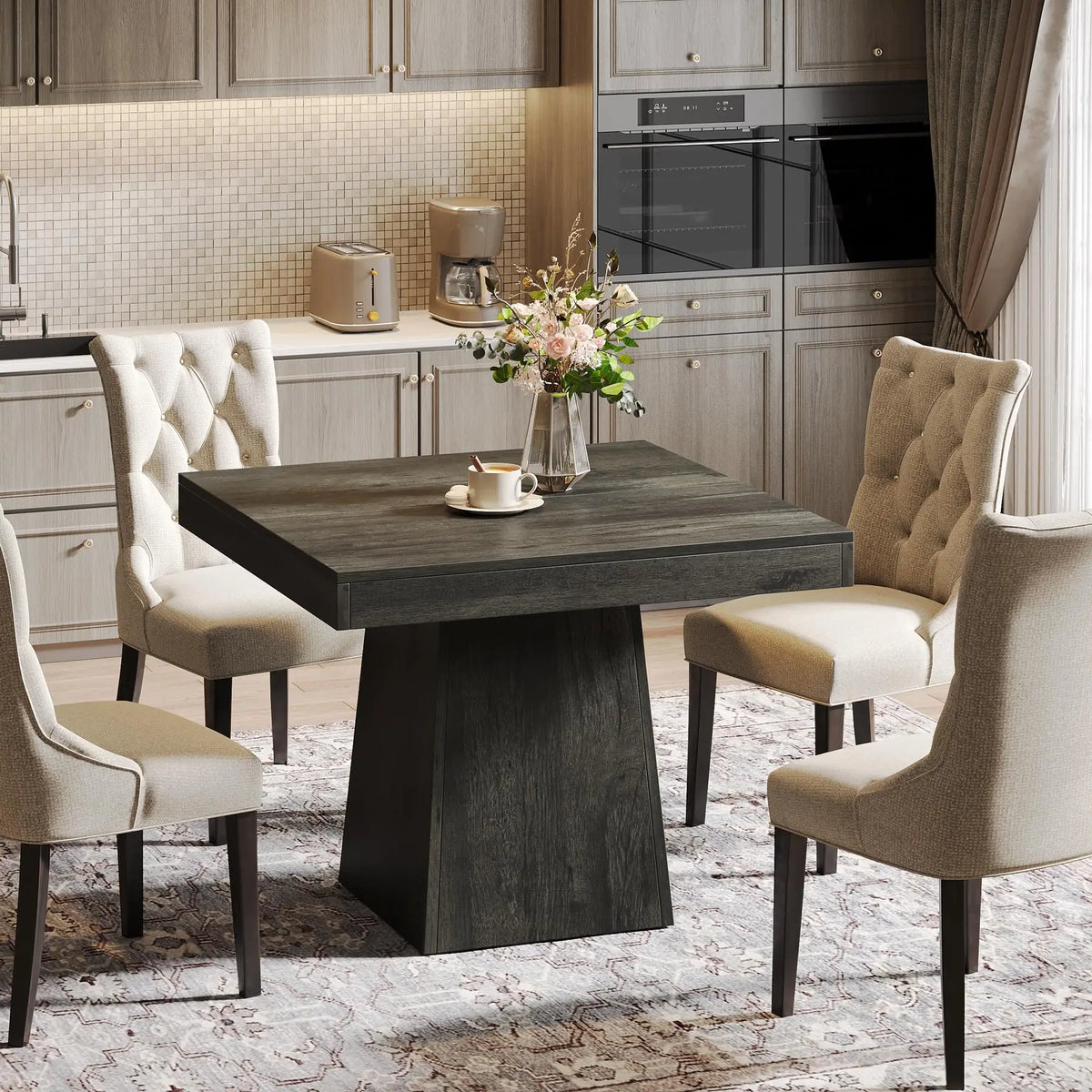 Tribesigns Farmhouse Square Dining Table With Sturdy Pedestal Base