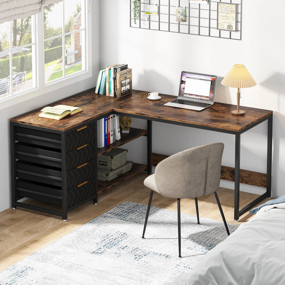 Tribesigns L Shaped Computer Desk With Drawers And Storage Shelves